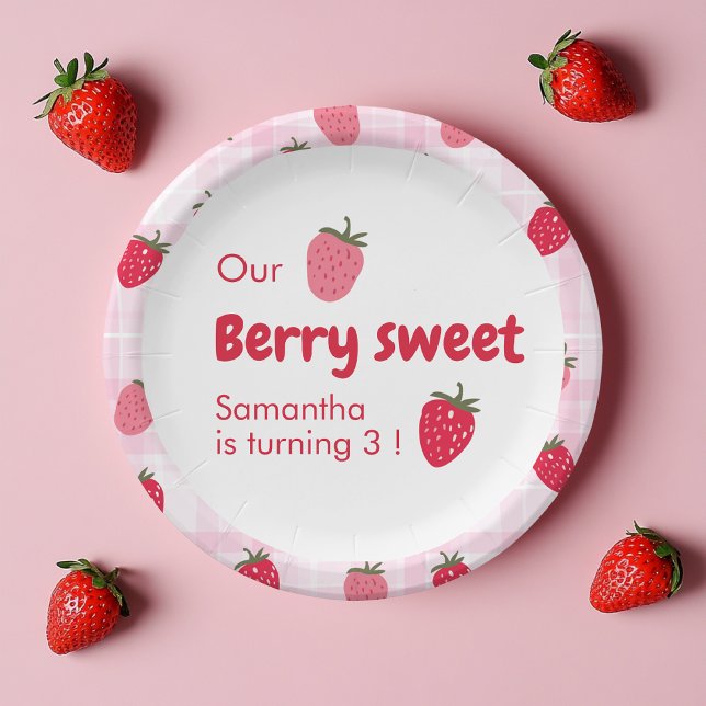 Berry Sweet Birthday with Strawberry  Paper Plate (Creator Uploaded)