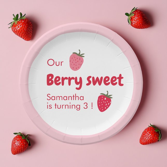 Berry Sweet Birthday with Strawberry  Paper Plate (Creator Uploaded)