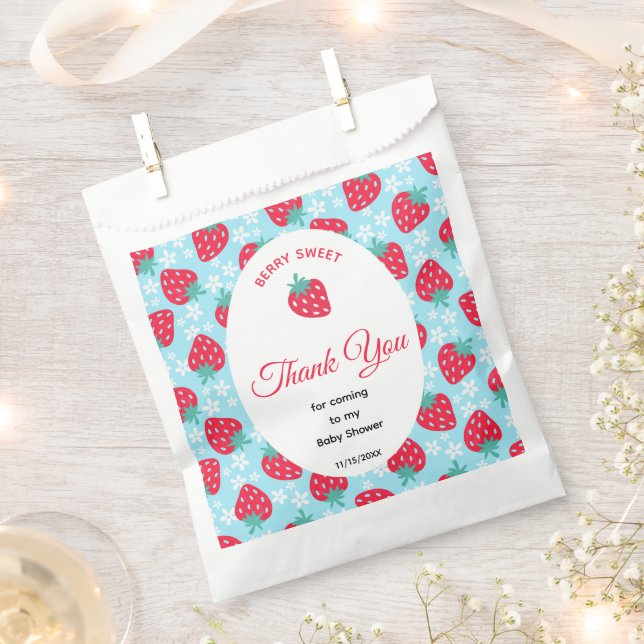 Berry Sweet Blue Strawberry Baby Shower Favour Bag (Clipped)