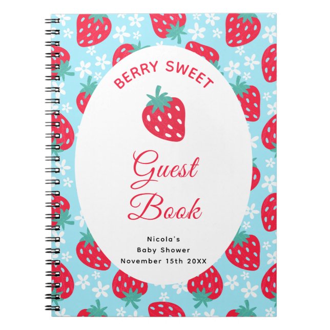 Berry Sweet Blue Strawberry Baby Shower Guest Book (Front)