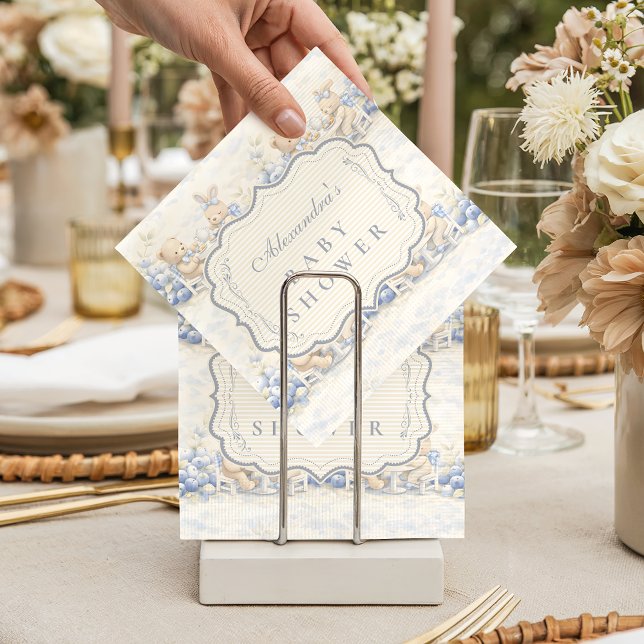 Berry Sweet Blue Toile Nursery Baby Shower Napkin (Creator Uploaded)