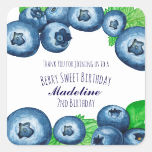 Berry Sweet Blueberries Birthday Square Sticker
