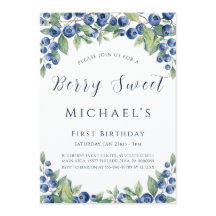 Berry Sweet Blueberry 1st Birthday Invitation