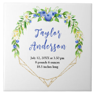 Berry Sweet Blueberry Baby Birth Stats Ceramic Tile