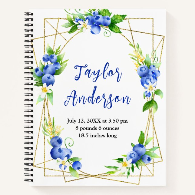 Berry Sweet Blueberry Baby Birth Stats Notebook (Front)