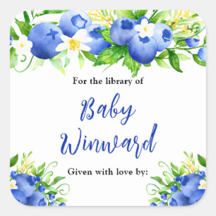 Berry Sweet Blueberry Baby Shower Bookplate Square Sticker
