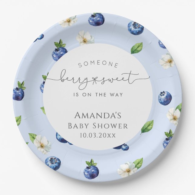 Berry Sweet Blueberry Baby Shower Paper Plate (Front)