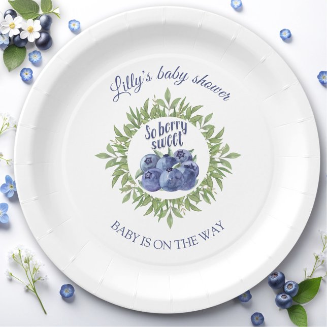 Berry Sweet Blueberry Baby Shower  Paper Plate (Berry Sweet Blueberry Baby Shower Paper Plates)