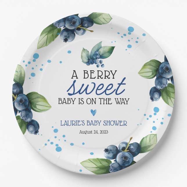 Berry Sweet Blueberry Baby Shower Paper Plate (Front)