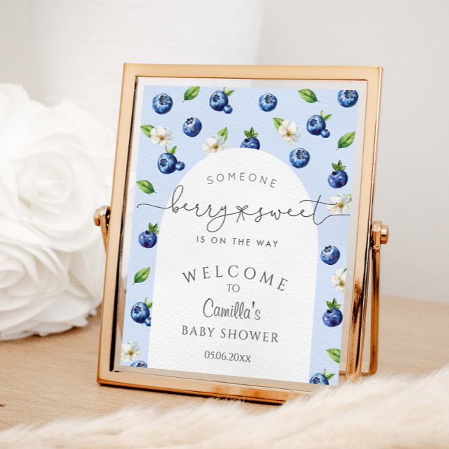 Berry Sweet Blueberry Baby Shower Welcome Poster (Creator Uploaded)