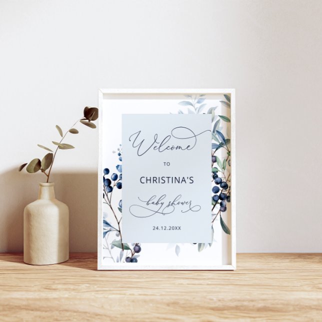 Berry Sweet Blueberry Baby Shower Welcome Poster (Creator Uploaded)