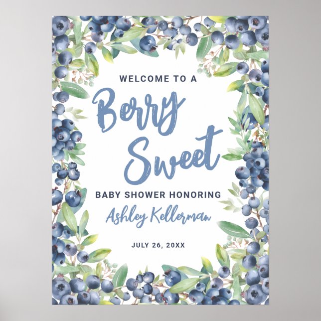 Berry Sweet Blueberry Baby Shower Welcome Sign (Front)
