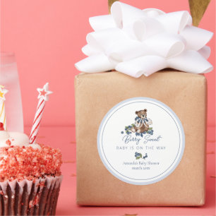 Berry Sweet Blueberry Bear Baby Boy Shower Classic Round Sticker