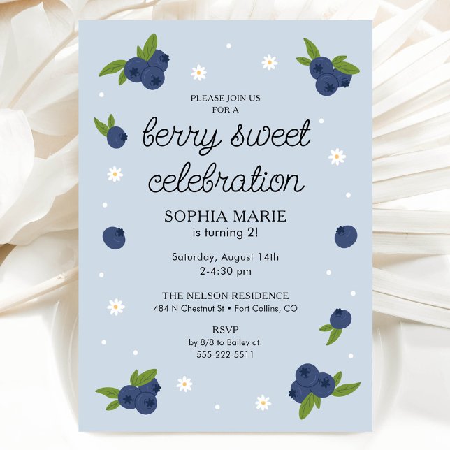 Berry Sweet Blueberry Birthday Periwinkle Blue Invitation (Creator Uploaded)