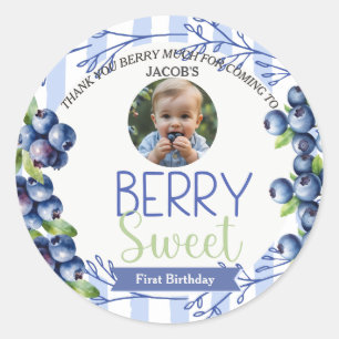 Berry Sweet Blueberry Birthday photo Classic Round Sticker