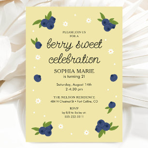 Berry Sweet Blueberry Birthday Yellow Invitation