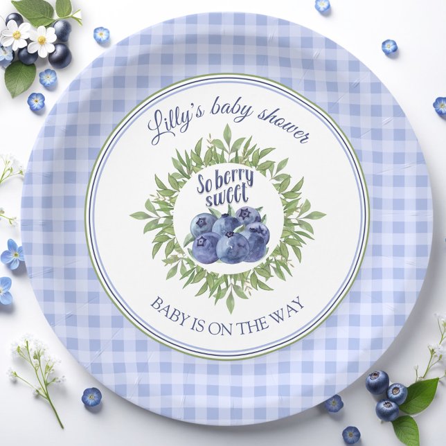 Berry Sweet Blueberry Blue Plaid Baby Shower  Paper Plate (Berry Sweet Blueberry Blue Plaid Baby Shower Paper Plates)