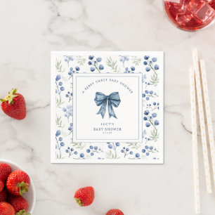 Berry Sweet Blueberry Bow Baby Shower  Napkin
