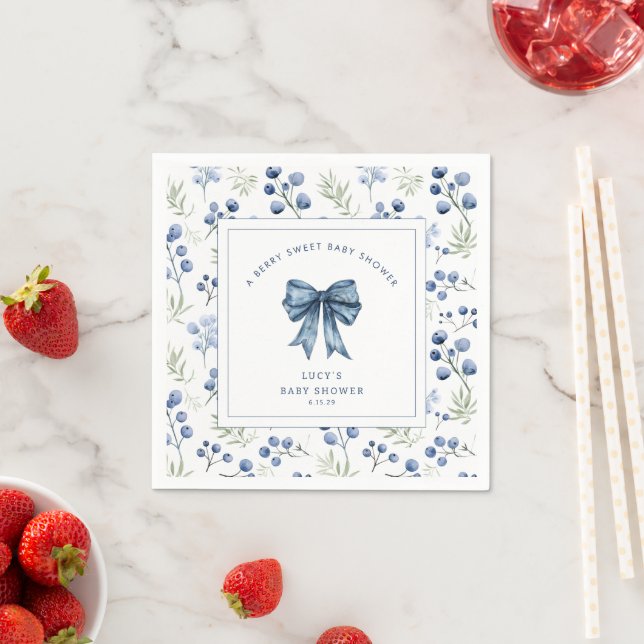 Berry Sweet Blueberry Bow Baby Shower  Napkin (Insitu)