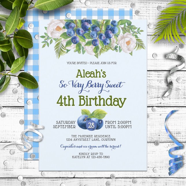 Berry Sweet Blueberry Theme Girl's Birthday Party Invitation (Creator Uploaded)