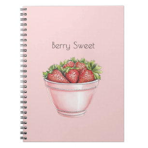 Berry Sweet Blush Pink Bowl of Strawberries Notebook