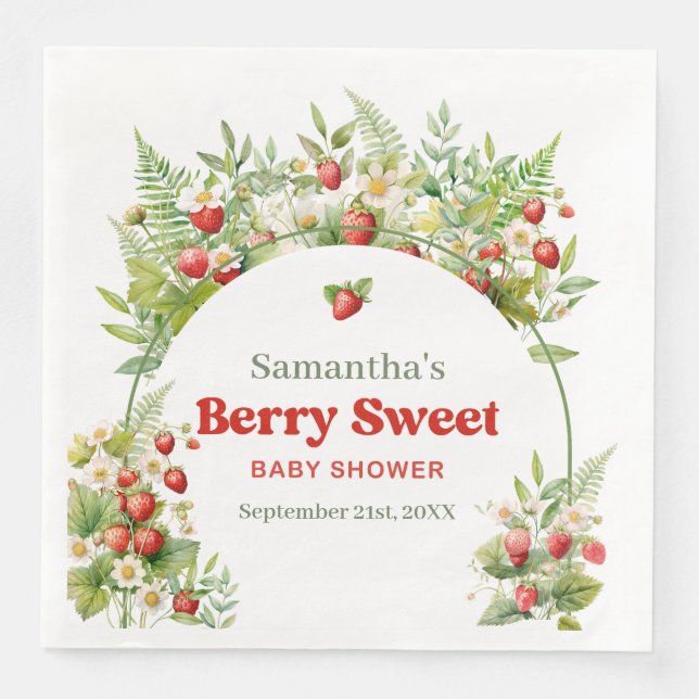 Berry Sweet Boho arch Wild Watercolor Strawberry  Napkin (Front)