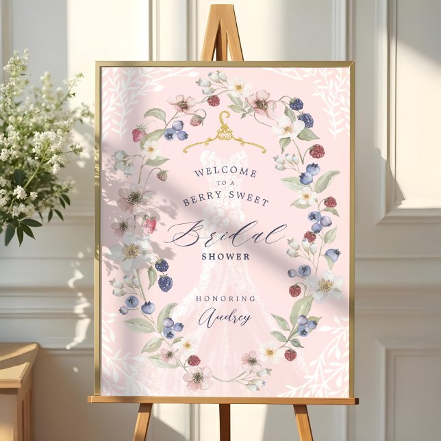 Berry Sweet Bridal Shower Dress Berries & Flowers Poster (Berry Sweet Bridal Shower Dress Berries & Flowers Poster)