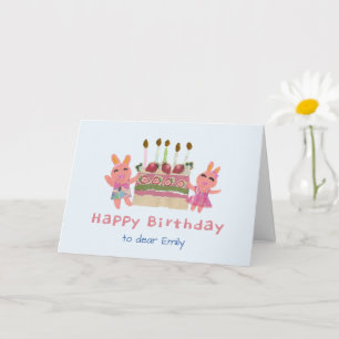 Berry Sweet Bunnies Baby Blue Kids Birthday Card