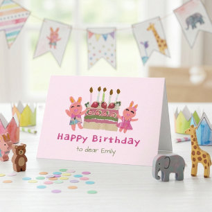 Berry Sweet Bunnies Baby Pink Kids Birthday Card