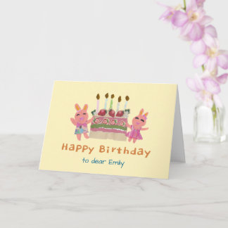 Berry Sweet Bunnies Light Yellow Kids Birthday Card
