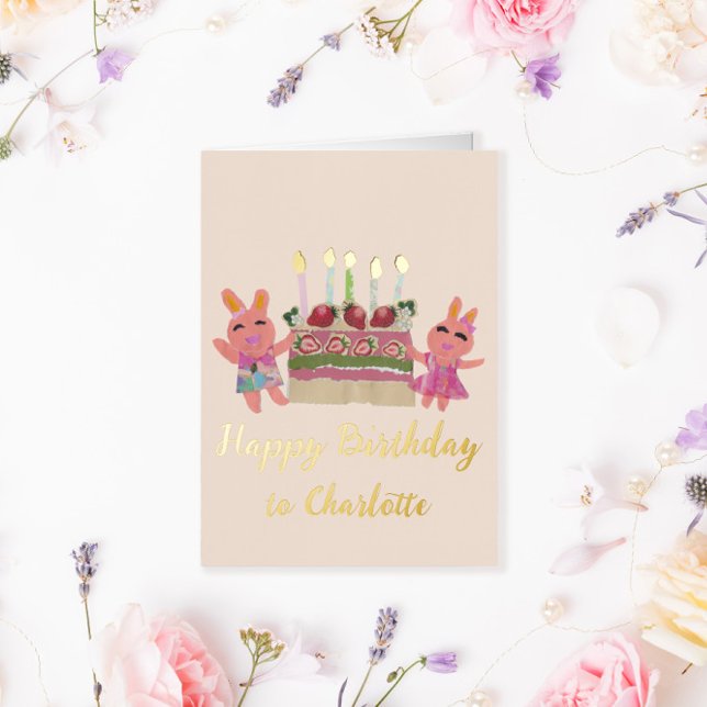 Berry Sweet Bunny Buddies Foil Greeting Card (Creator Uploaded)