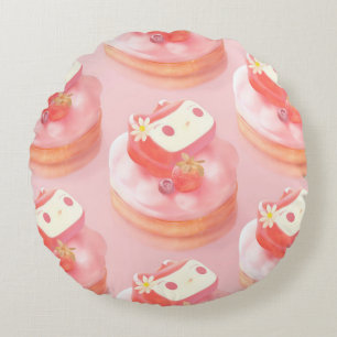 Berry Sweet: Bunny Girl Strawberry Tart Round Cushion