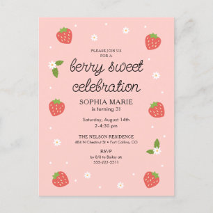 Berry Sweet Celebration Strawberry Birthday Party Postcard