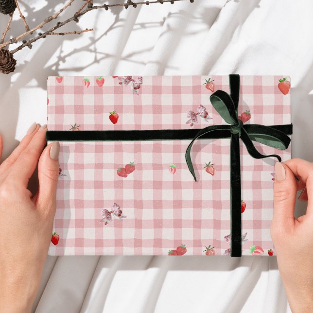 Berry Sweet Chequered pattren bow Coquette  Wrapping Paper Sheet (Creator Uploaded)