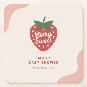 Berry Sweet Cute Baby Shower Square Paper Coaster