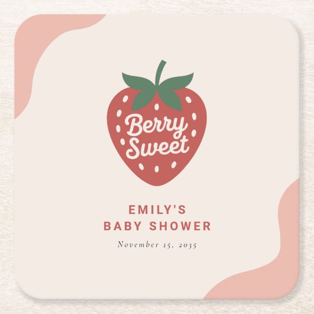 Berry Sweet Cute Baby Shower Square Paper Coaster (Front)