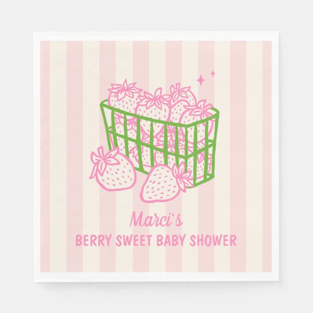 Berry Sweet Doodle Pink Green Girl Baby Shower Napkin (Front)