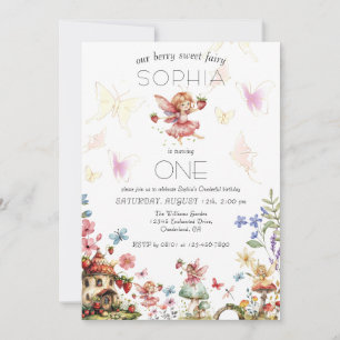 Berry Sweet Fairy Magic Strawberry Garden Birthday Invitation