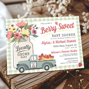 Berry Sweet Farmers Market Gingham Boy Baby Shower Invitation