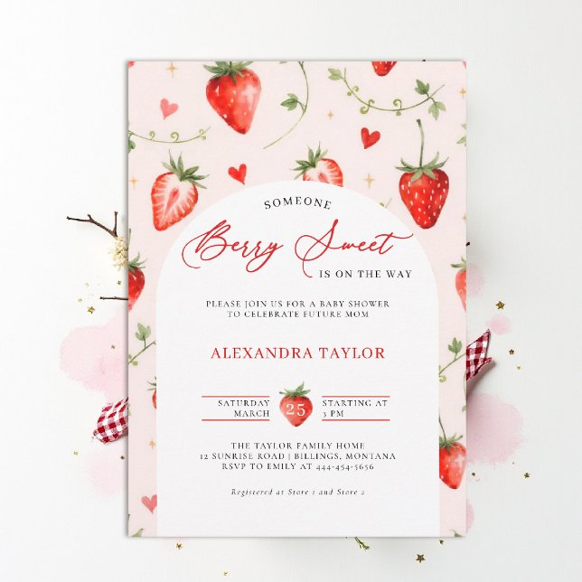 Berry Sweet Farmhouse Art Watercolor Baby Shower Invitation (berry sweet baby shower invitation fruit strawberry theme art watercolor garden arch farmhouse)