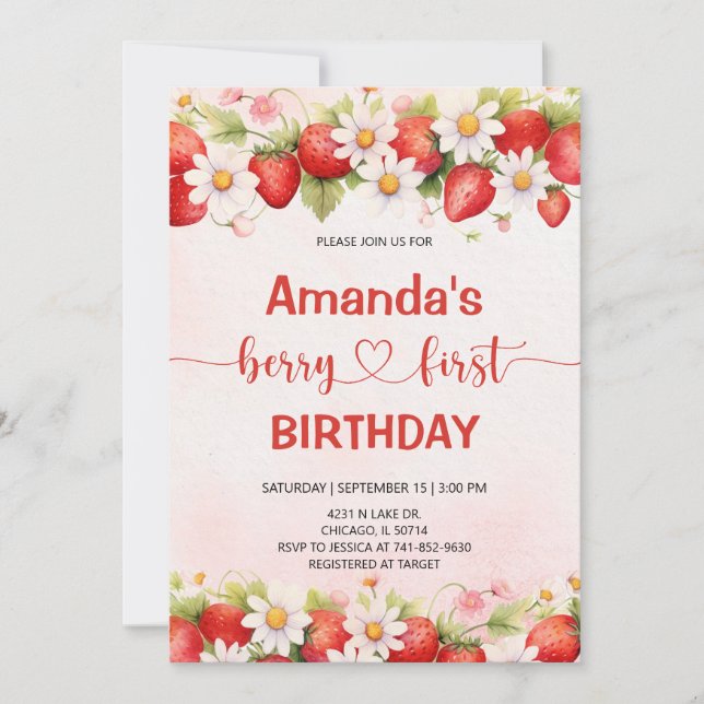 Berry Sweet First Birthday Invitation (Front)