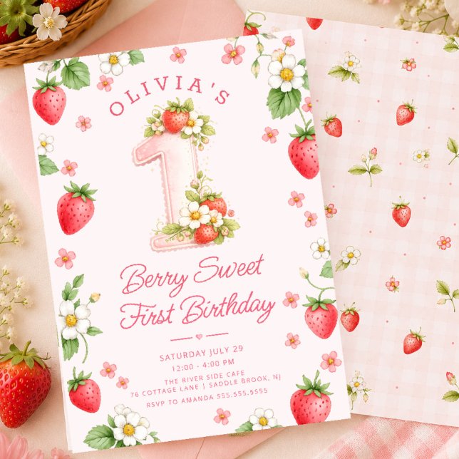 Berry Sweet First Birthday Invitation (Creator Uploaded)