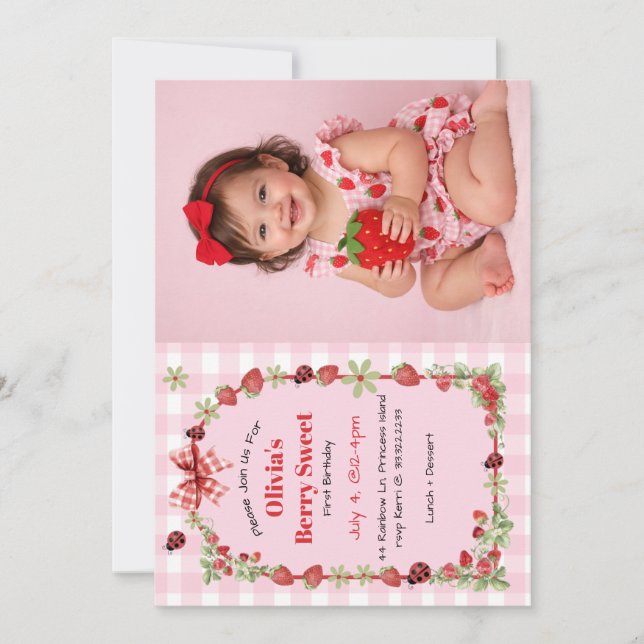 Berry Sweet First Birthday Invitation (Front)