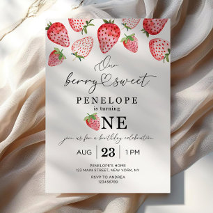 Berry Sweet First Birthday Invitation Template 1st