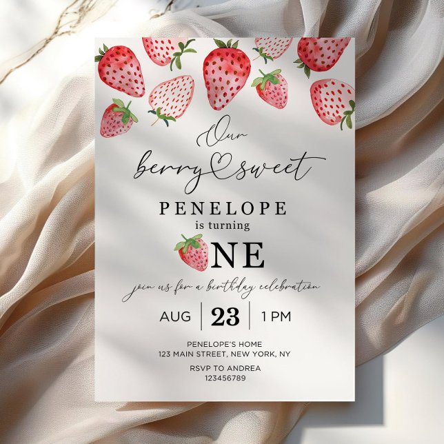 Berry Sweet First Birthday Invitation Template 1st (Creator Uploaded)