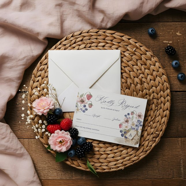 Berry Sweet Floral & Berry Basket Baby Shower RSVP Card (Berry Sweet Floral & Berry Basket Baby Shower RSVP Card)