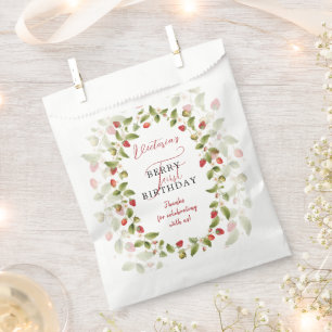 Berry Sweet Fresh Wild Strawberry First Birthday Favour Bag