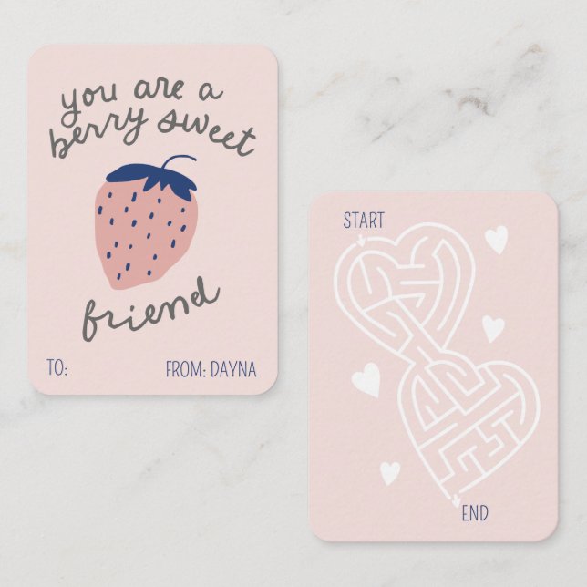 Berry Sweet Friend strawberry classroom Valentine Card (Front/Back)
