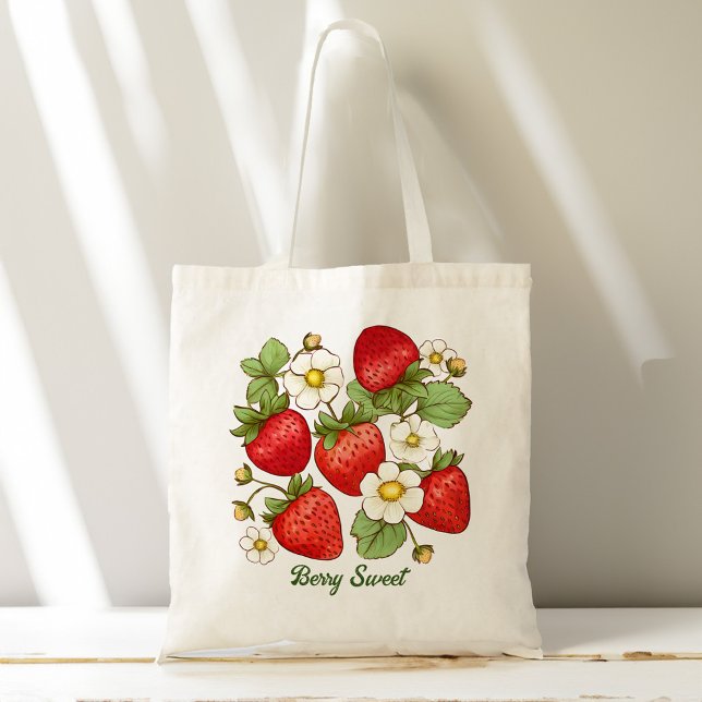 Berry sweet fruit strawberry bridal shower favours tote bag (Berry sweet fruit strawberry tote bag bridal shower favors bridesmaid gifts gifts for her)