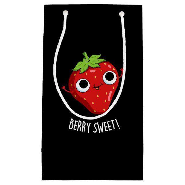 Berry Sweet Funny Strawberry Pun Dark BG Small Gift Bag (Front)